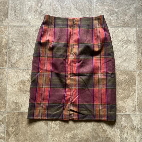 Vtg 90s 100% Wool Pencil Skirt Multi-color Plaid Dark Academia Twee Preppy Fall - Picture 3 of 6